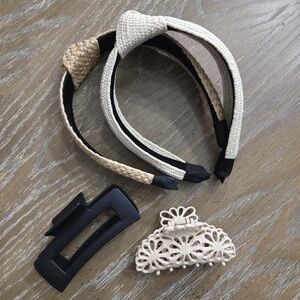 Ladies Stocking Stuffer 🎁 4pc Hair Set | 2 Woven Headbands + 2 Hair Claw Clips
